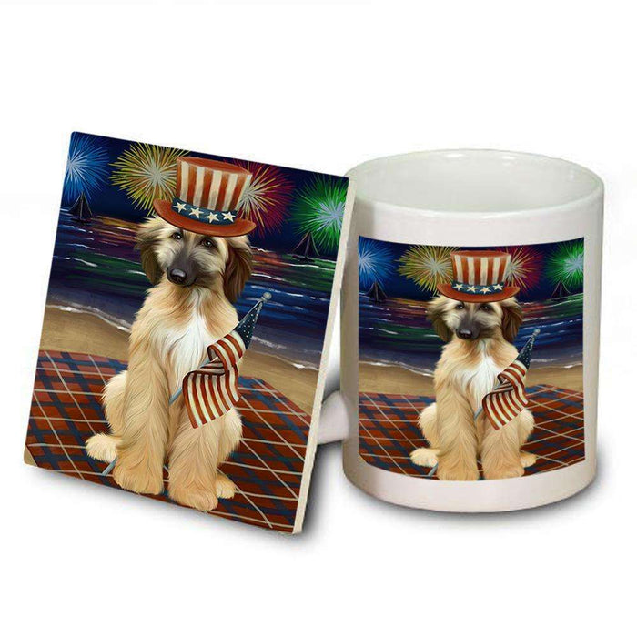 4th of July Independence Day Firework Afghan Hound Dog Mug and Coaster Set MUC51988