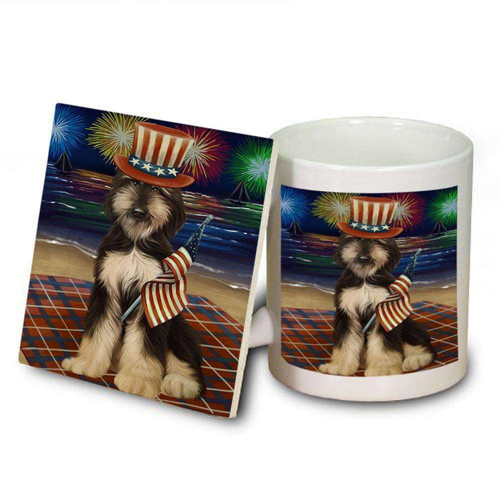4th of July Independence Day Firework Afghan Hound Dog Mug and Coaster Set MUC51989