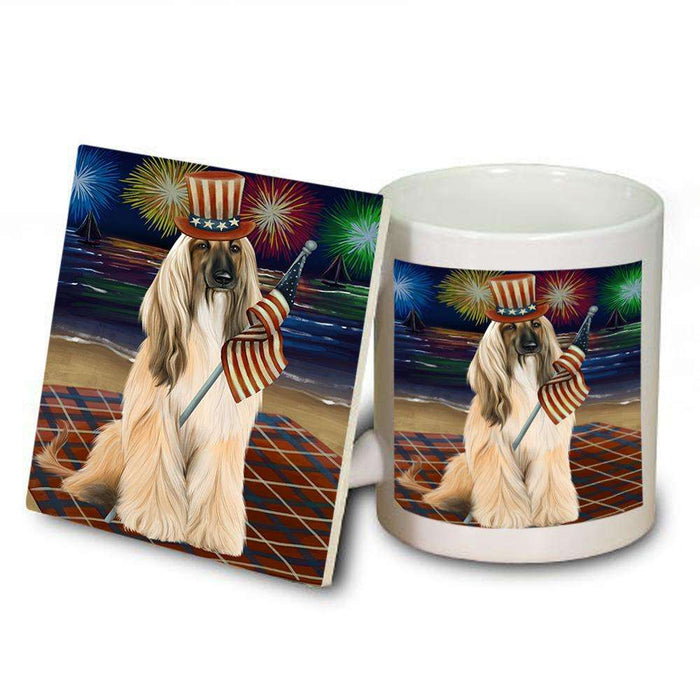 4th of July Independence Day Firework Afghan Hound Dog Mug and Coaster Set MUC52374