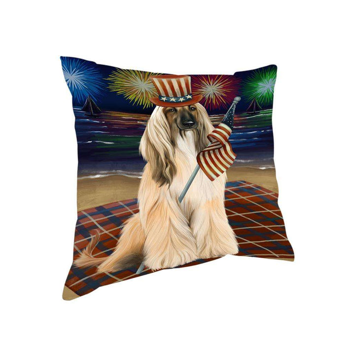 4th of July Independence Day Firework Afghan Hound Dog Pillow PIL64332
