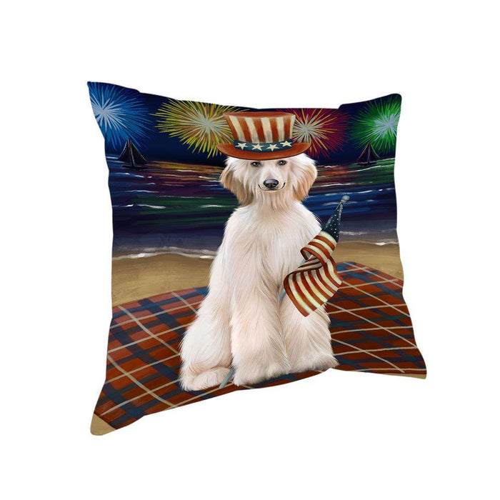 4th of July Independence Day Firework Afghan Hound Dog Pillow PIL64344