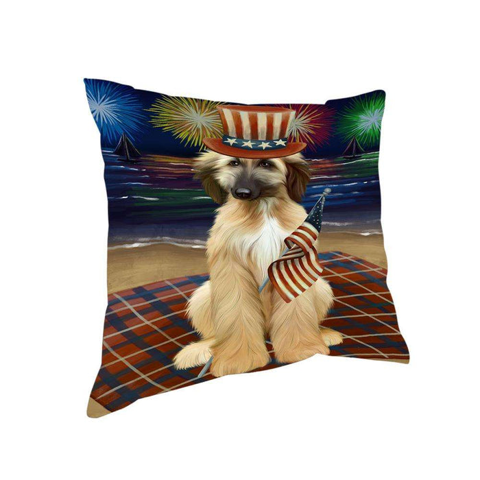 4th of July Independence Day Firework Afghan Hound Dog Pillow PIL64348