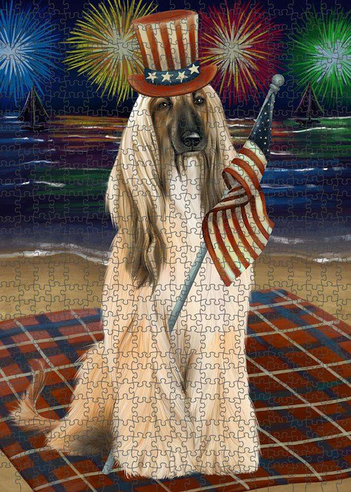 4th of July Independence Day Firework Afghan Hound Dog Puzzle with Photo Tin PUZL61077