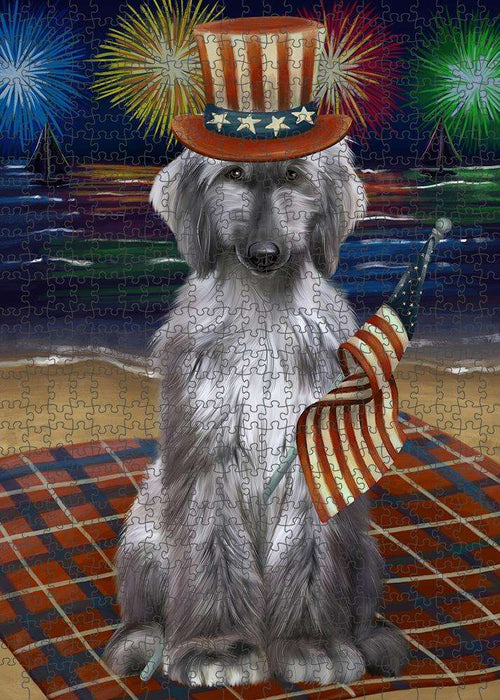 4th of July Independence Day Firework Afghan Hound Dog Puzzle with Photo Tin PUZL61083