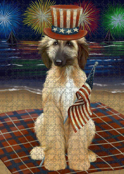 4th of July Independence Day Firework Afghan Hound Dog Puzzle with Photo Tin PUZL61089