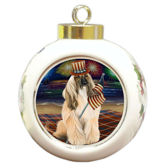 4th of July Independence Day Firework Afghan Hound Dog Round Ball Christmas Ornament RBPOR51992