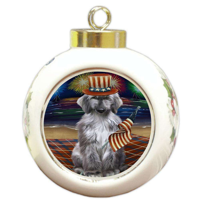 4th of July Independence Day Firework Afghan Hound Dog Round Ball Christmas Ornament RBPOR51994