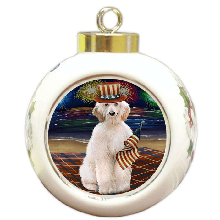 4th of July Independence Day Firework Afghan Hound Dog Round Ball Christmas Ornament RBPOR51995