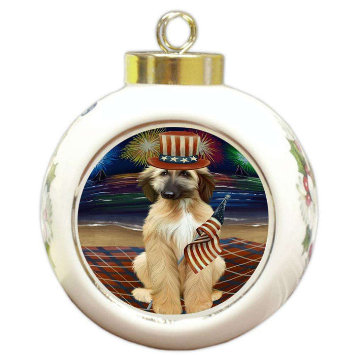 4th of July Independence Day Firework Afghan Hound Dog Round Ball Christmas Ornament RBPOR51996