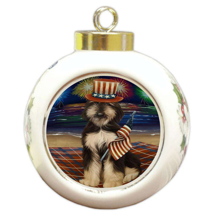 4th of July Independence Day Firework Afghan Hound Dog Round Ball Christmas Ornament RBPOR51997