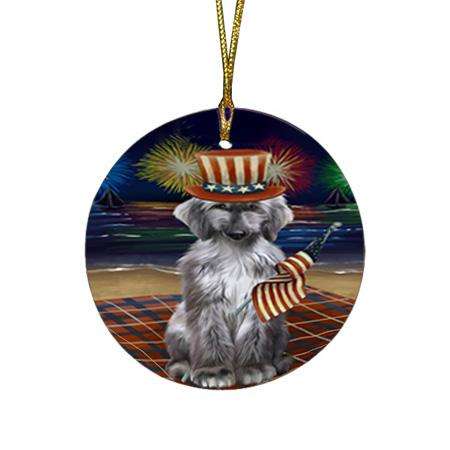 4th of July Independence Day Firework Afghan Hound Dog Round Flat Christmas Ornament RFPOR51985