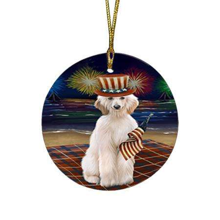 4th of July Independence Day Firework Afghan Hound Dog Round Flat Christmas Ornament RFPOR51986