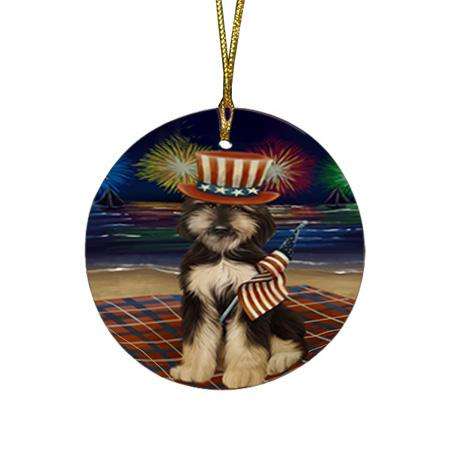4th of July Independence Day Firework Afghan Hound Dog Round Flat Christmas Ornament RFPOR51988