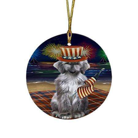 4th of July Independence Day Firework Afghan Hound Dog Round Flat Christmas Ornament RFPOR52375