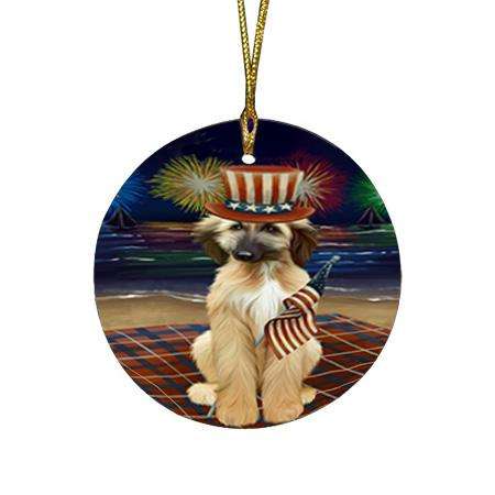 4th of July Independence Day Firework Afghan Hound Dog Round Flat Christmas Ornament RFPOR52377
