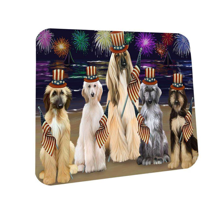 4th of July Independence Day Firework Afghan Hounds Dog Coasters Set of 4 CST51952