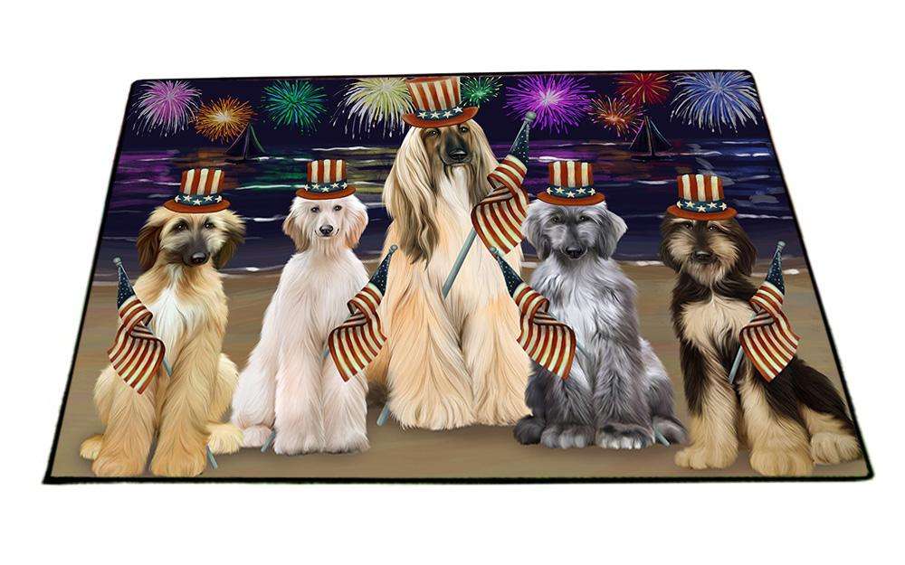 4th of July Independence Day Firework Afghan Hounds Dog Floormat FLMS51417