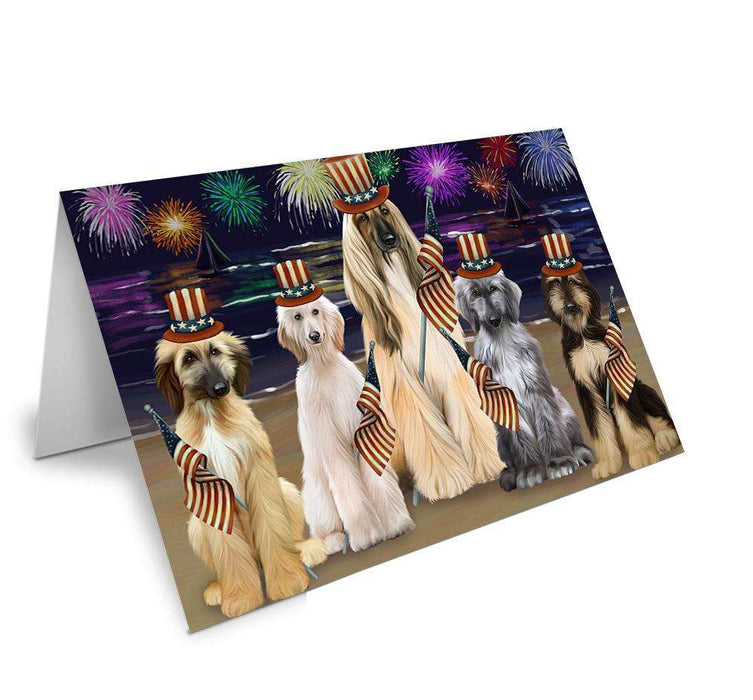 4th of July Independence Day Firework Afghan Hounds Dog Handmade Artwork Assorted Pets Greeting Cards and Note Cards with Envelopes for All Occasions and Holiday Seasons GCD61178