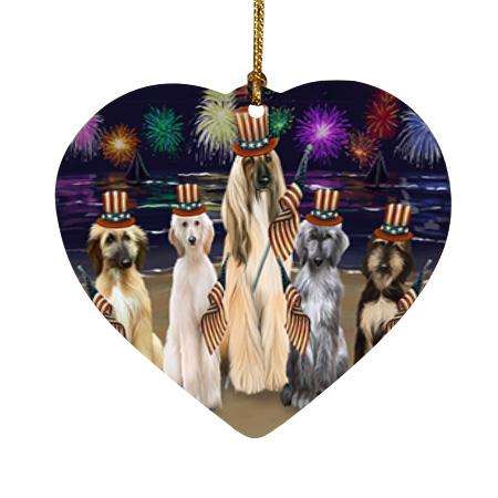4th of July Independence Day Firework Afghan Hounds Dog Heart Christmas Ornament HPOR52383