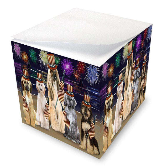 4th of July Independence Day Firework Afghan Hounds Dog Note Cube NOC52383