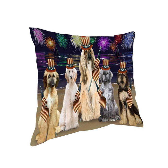 4th of July Independence Day Firework Afghan Hounds Dog Pillow PIL64336