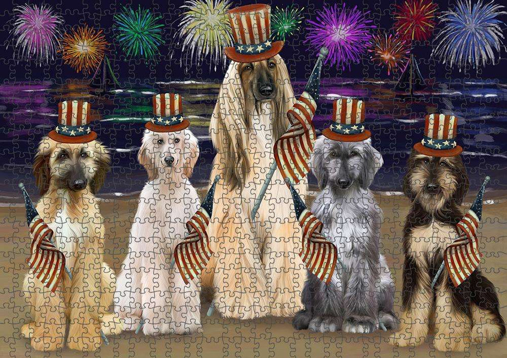 4th of July Independence Day Firework Afghan Hounds Dog Puzzle with Photo Tin PUZL61080