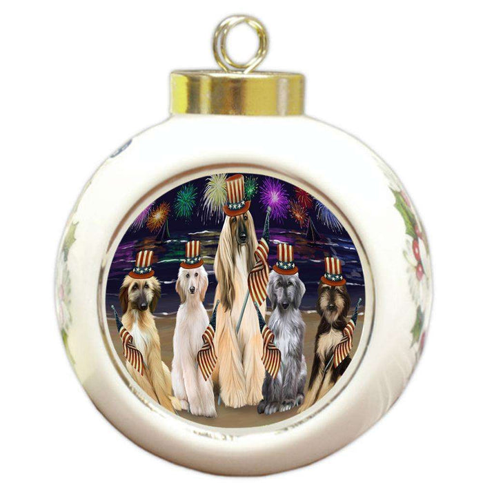 4th of July Independence Day Firework Afghan Hounds Dog Round Ball Christmas Ornament RBPOR51993