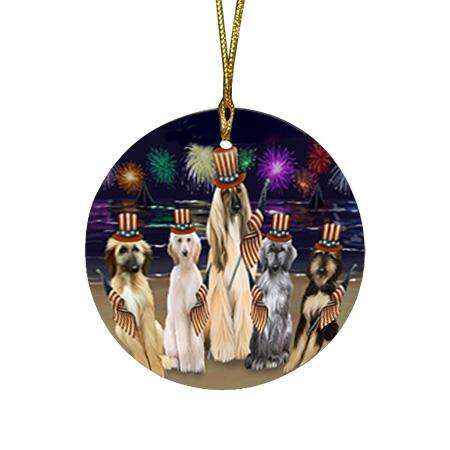 4th of July Independence Day Firework Afghan Hounds Dog Round Flat Christmas Ornament RFPOR52374