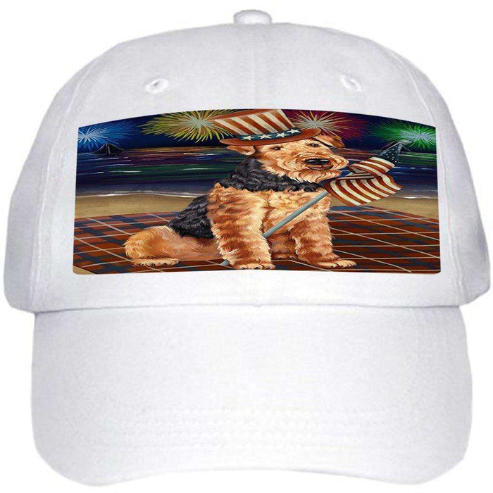 4th of July Independence Day Firework Airedale Terrier Dog Ball Hat Cap HAT48183