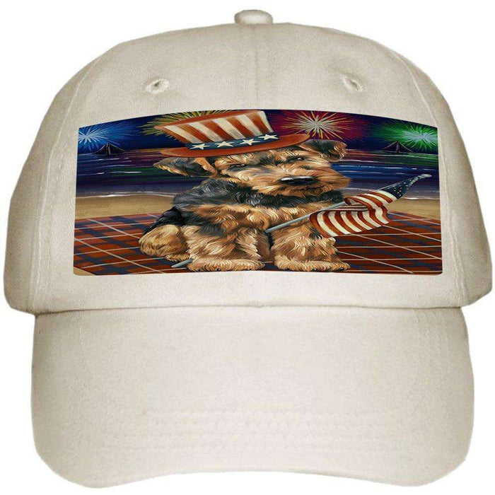 4th of July Independence Day Firework Airedale Terrier Dog Ball Hat Cap HAT48189