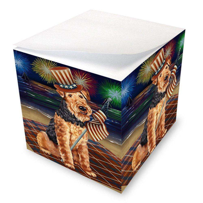 4th of July Independence Day Firework Airedale Terrier Dog Note Cube NOC48150