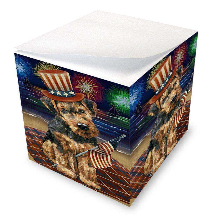 4th of July Independence Day Firework Airedale Terrier Dog Note Cube NOC48152