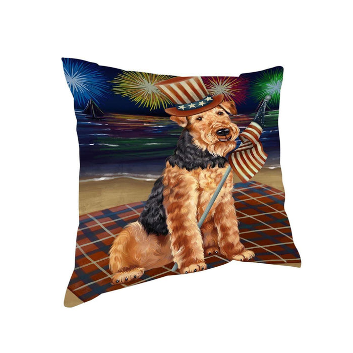 4th of July Independence Day Firework Airedale Terrier Dog Pillow PIL48652