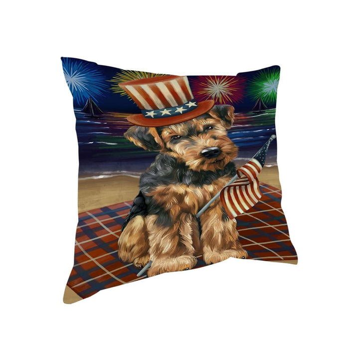 4th of July Independence Day Firework Airedale Terrier Dog Pillow PIL48660