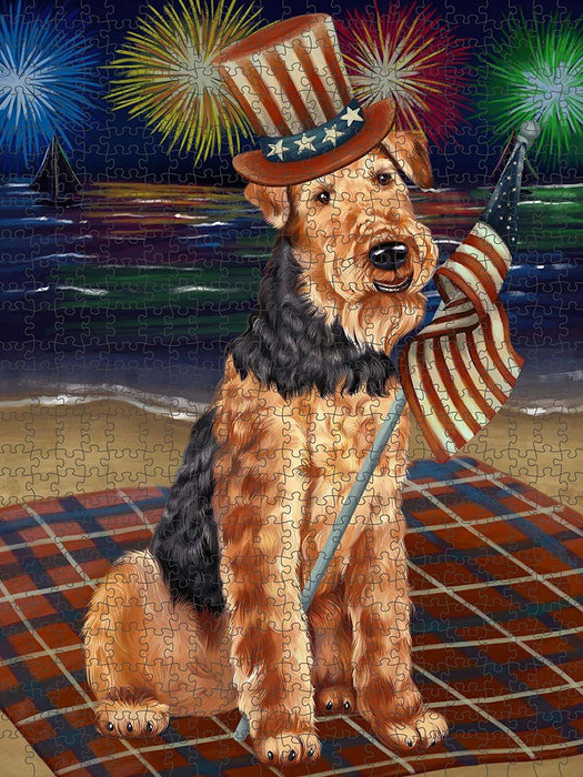 4th of July Independence Day Firework Airedale Terrier Dog Puzzle with Photo Tin PUZL48303