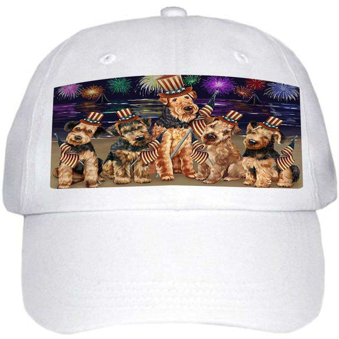 4th of July Independence Day Firework Airedale Terriers Dog Ball Hat Cap HAT48186