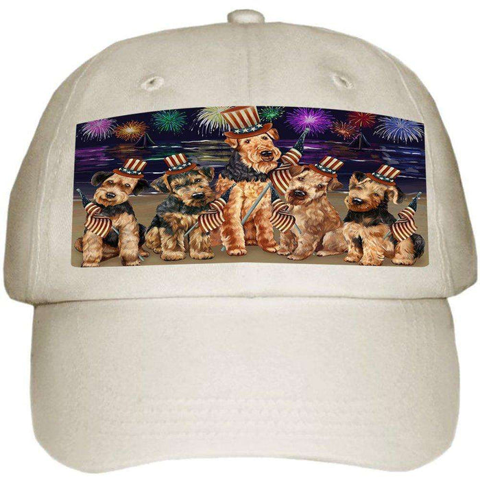 4th of July Independence Day Firework Airedale Terriers Dog Ball Hat Cap HAT48186