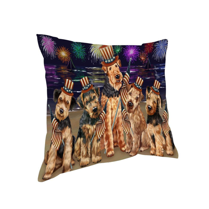 4th of July Independence Day Firework Airedale Terriers Dog Pillow PIL48656