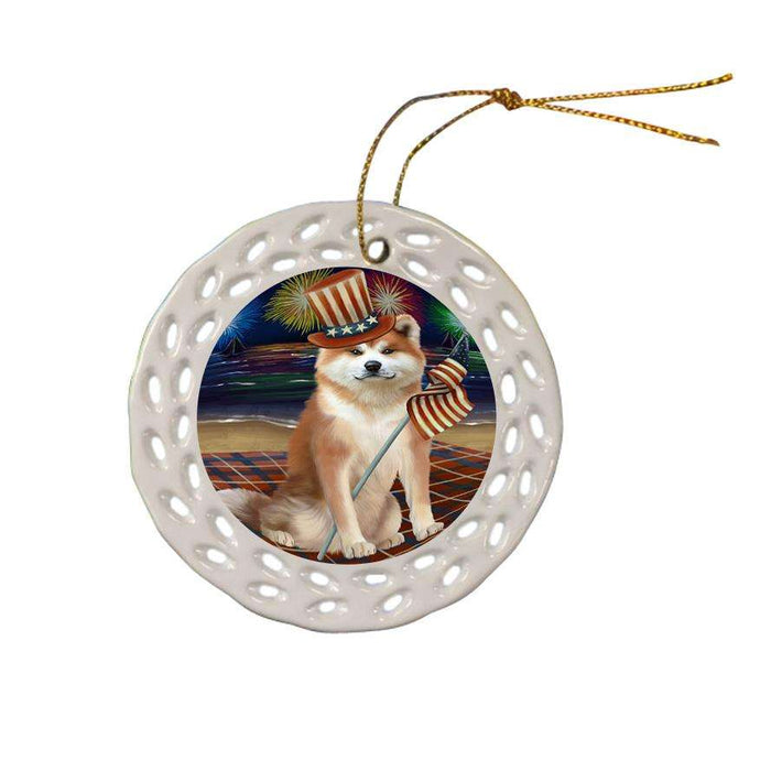 4th of July Independence Day Firework Akita Dog Ceramic Doily Ornament DPOR52388