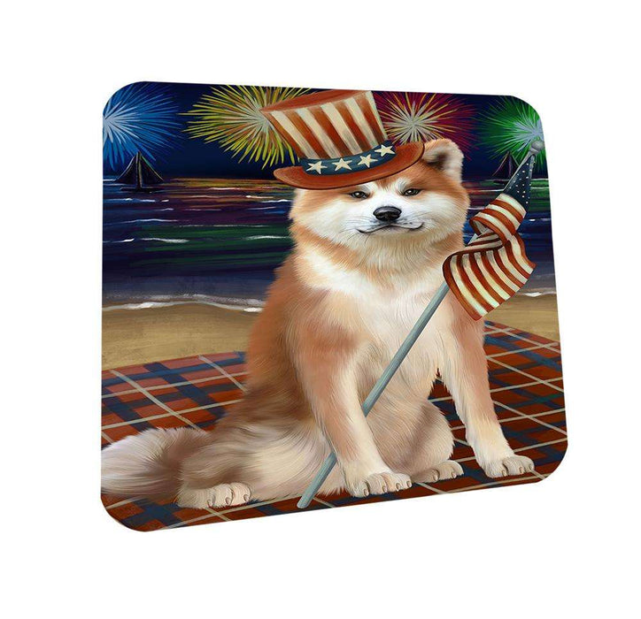 4th of July Independence Day Firework Akita Dog Coasters Set of 4 CST52347