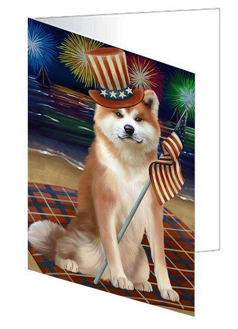 4th of July Independence Day Firework Akita Dog Handmade Artwork Assorted Pets Greeting Cards and Note Cards with Envelopes for All Occasions and Holiday Seasons GCD61193