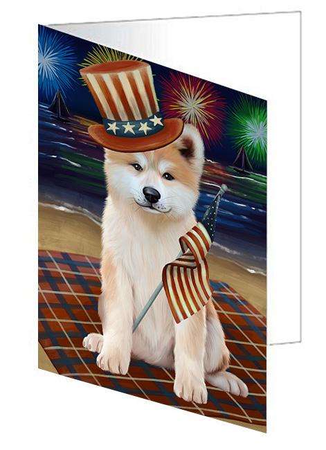 4th of July Independence Day Firework Akita Dog Handmade Artwork Assorted Pets Greeting Cards and Note Cards with Envelopes for All Occasions and Holiday Seasons GCD61199