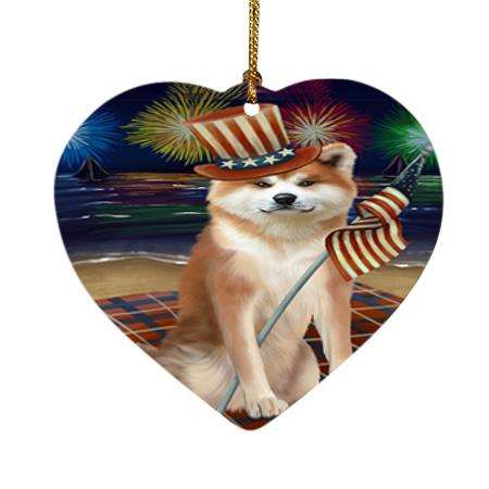 4th of July Independence Day Firework Akita Dog Heart Christmas Ornament HPOR51998