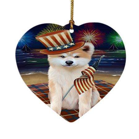 4th of July Independence Day Firework Akita Dog Heart Christmas Ornament HPOR52000