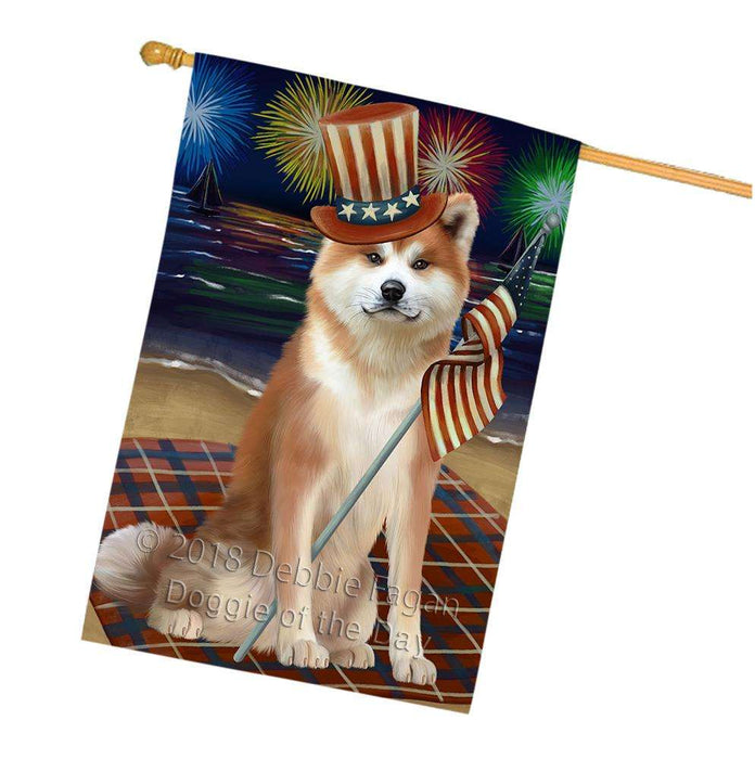 4th of July Independence Day Firework Akita Dog House Flag FLG52131