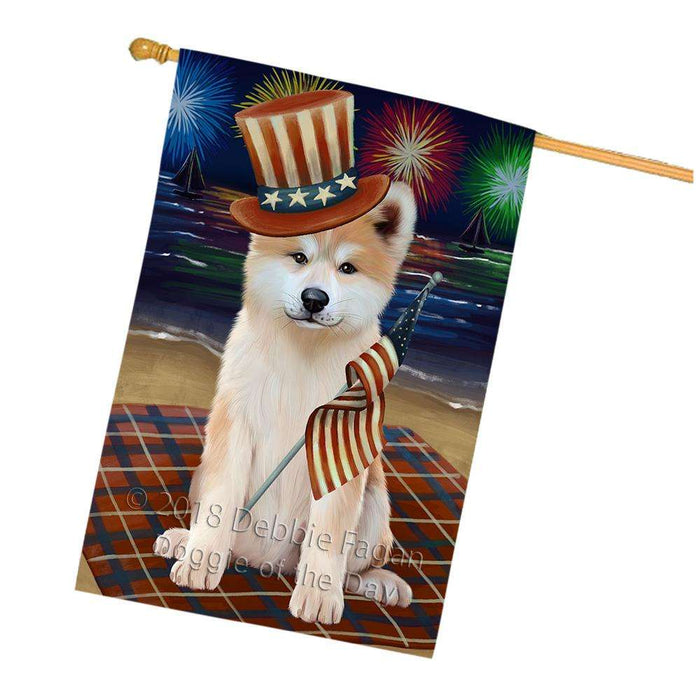 4th of July Independence Day Firework Akita Dog House Flag FLG52133