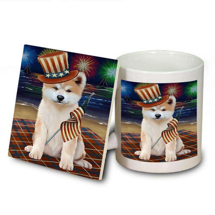 4th of July Independence Day Firework Akita Dog Mug and Coaster Set MUC51992