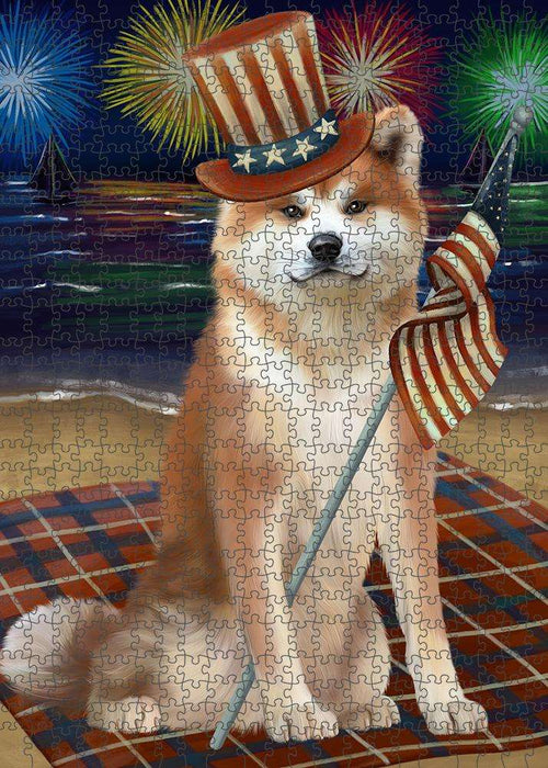 4th of July Independence Day Firework Akita Dog Puzzle with Photo Tin PUZL61095