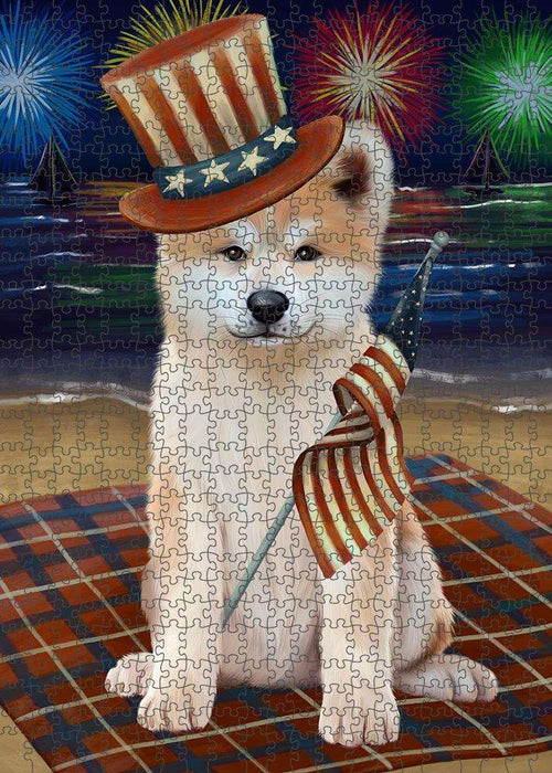4th of July Independence Day Firework Akita Dog Puzzle with Photo Tin PUZL61101