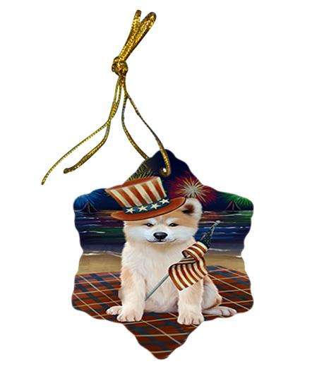 4th of July Independence Day Firework Akita Dog Star Porcelain Ornament SPOR51991